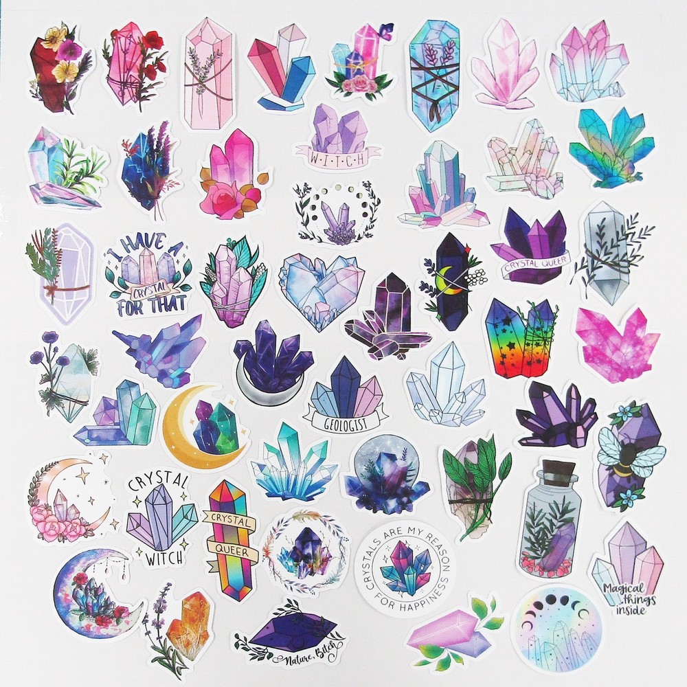 48pcs PVC Crystal Witch Sticker Bundle Schoolbooks Cards Junk Journal Phone More