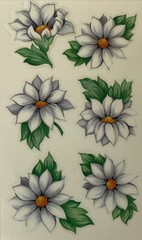 WHITE FLOWER Mylar Stickers(6pc) Frances Meyer•Garden•Blooms •Leaves•