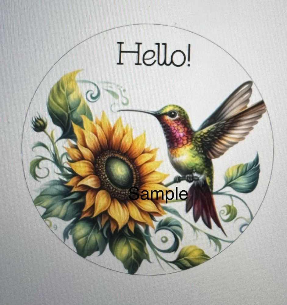 HELLO HUMMINGBIRD ENVELOPE LABELS STICKERS SEALS 1.5″ ROUND SUNFLOWER