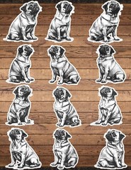 Black and White Pug Die Cut Vinyl Stickers Set Scrapbooking Laptop Waterbottle