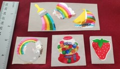 RARE Vintage Mylar Foil Rainbow, Unicorn, Paint Brush,Strawberry Stickers