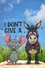 Funny Mouse & Donkey Postcard For Mail Junk Journal Scrapbook Card Making Topper