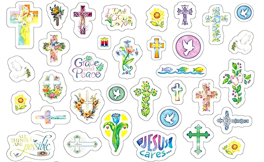 CHRISTIAN CROSS FAITH STICKERS SEALS 5 1/8″ x 8 1/2″ Sheet #72