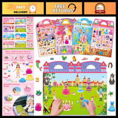 Reusable 3D Puffy Stickers for Toddlers & Kids, Dress-Up, Princess, Mermaid, Tra