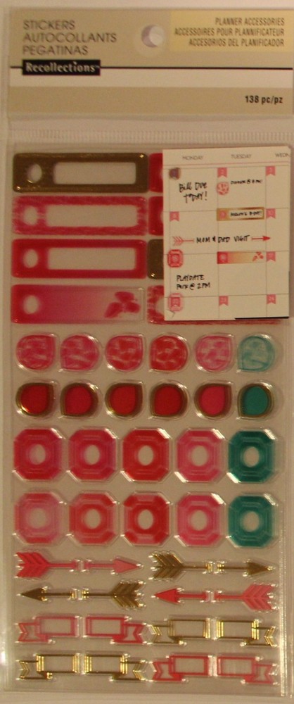 New Recollections scrapbook stickers planner 3 sheet pink gold teal arrow border