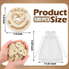 120 PCS Token Appreciation Coins Bulk Wooden Kindness Thank You Hollow Love