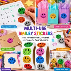 1000 PCS Glitter Smiley Face Stickers for Kids – 1 Inch Round Holographic Happy