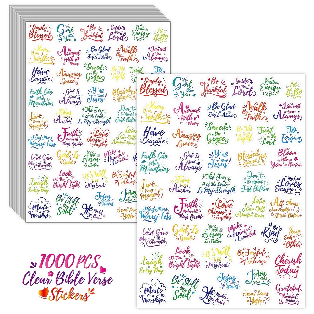 1000 PCS Bible Verse Stickers, Clear Inspirational Pray Stickers Encouraging Scr