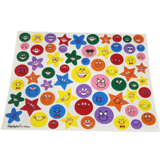 1 VINTAGE SHEET OF HIGHLIGHTS COLORFUL SMILE FACE + STARS FUNNY FACES STICKERS