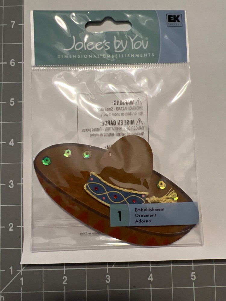 Jolees Sombrero JJJA025C Mexican Hat Brown Stitched Gems 3D Scrapbook Sticker