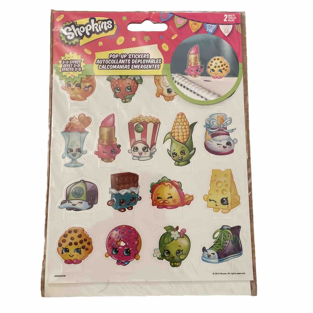 SandyLion Shopkins Pop Up Stickers 3D effect 1 Pack with 2 Sheets 2013 SEALED