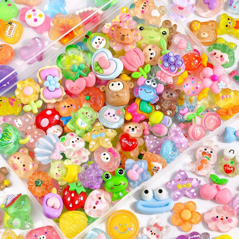 100PCS Slime Charms Jelly Cute Flatback Resin Small, Mixed Colors-100Pcs