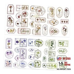 Bomichi 120 Pcs Flowers Stamp Stickers, Vintage Transparent Flower Stamps