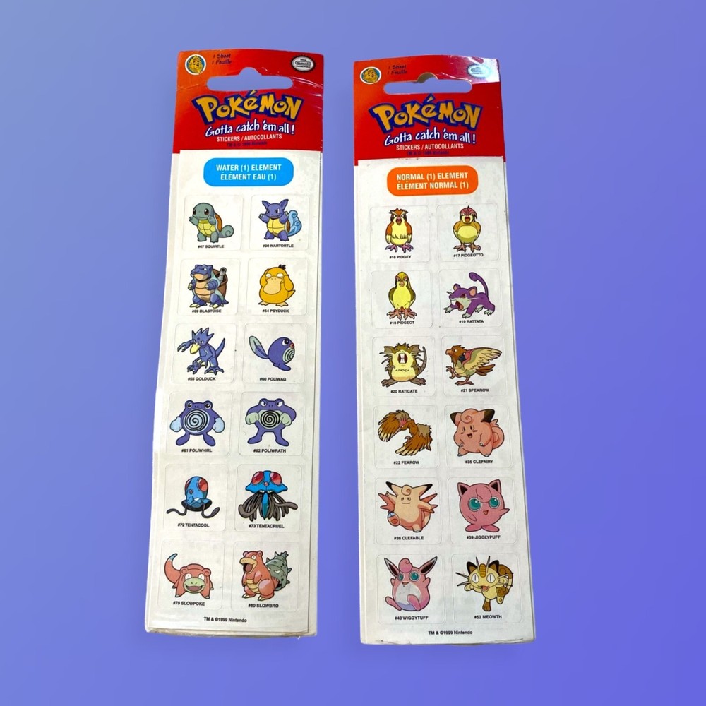 Vintage 90s Pokemon Stickers Packs: Water + Normal Element (1999, Nintendo) SEAL