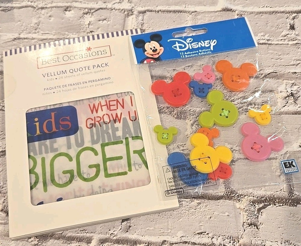 Best Occasions & Disney 12 Adhesive Buttons Lot, Scrapbook Journaling New(O93)