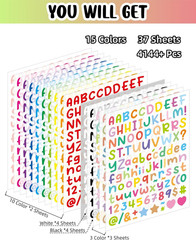 4144 Pcs Alphabet Stickers 37 Sheets Small Letter Stickers,0.5» Self-Adhesive V