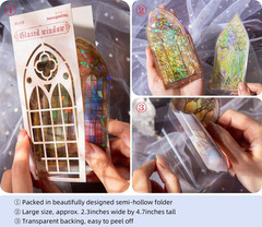 60Pcs Vintage Glazed Window Themed Stickers, 6 Packs Holographic Gothic Cathedra