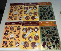 Vintage American Greeting Thanksgiving Animals Foil Leaves Turkeys Stickers