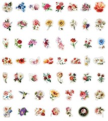 100pcs Retro Flower Stickers, Rose Lily Plants Leaf Stickers, 103