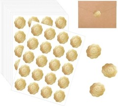 300 PCS Gold Envelope Heart Seal Stickers, Embossed Wax 300pcs