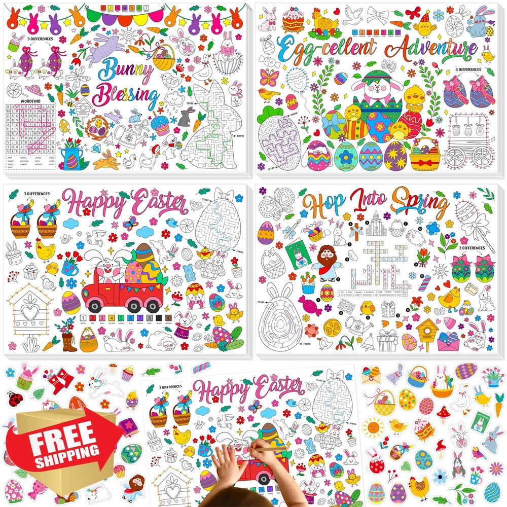 SpriteGru Easter Coloring Placemats 20 Pack Stickers
