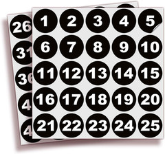 Black Consecutive Number Stickers – 1 to 50, 1.5-Inch, 1 Set – Vinyl Black Self