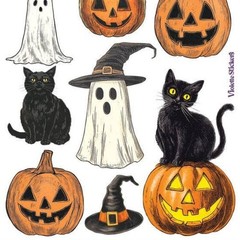 Violette Stickers – Crystal Pumpkin and Cats – 1 Sticker Sheet for Scrapbooks