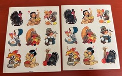 VTG AGC Stickers Thanksgiving Lot of 2 Sheets Critters Turkey Pilgrims Pumpkins
