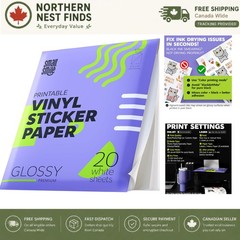 20 Sheets Printable Vinyl Sticker Paper – Waterproof Glossy Finish