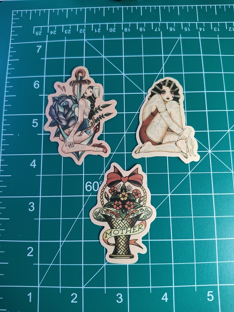 3 Retro Sailor Tattoo 2″ Stickers Navigation Ship Women Anchor Motorcycle Biker