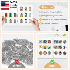 2 Pack Reusable Sticker Book Collecting Album Sticker Storage Organizer Book wit