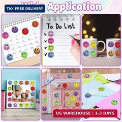Blowata 600Pcs Glitter Dot Smile Face Stickers, 1 in 10 Colors of Shiny Cute Lab