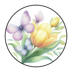 FLOWERS & BUTTERFLIES ENVELOPE SEALS STICKERS LABELS TAGS 1.5″ ROUND (30) SUMMER