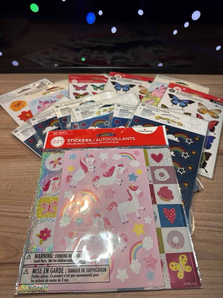 Sticker Lot 15 Packs Unicorn Rainbow Butterfly Flowers Girls Stickers NOS