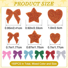 150PCS Glitter Foam Heart Stickers, Colorful Bow Heart Star Glitter Foam Sticker