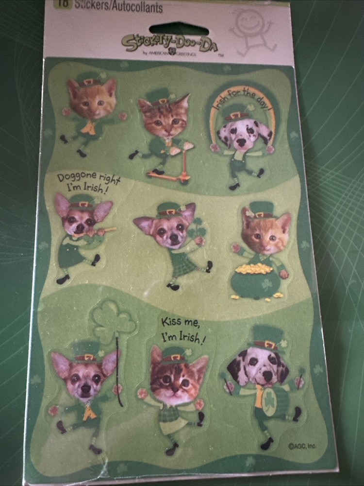 NEW! Stickety-Doo-Da 18 Stickers ST PATRICK’S Day PET CAT DOG Cute Irish Sticker