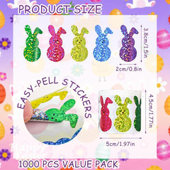 2 Rolls 1000 Pcs Holographic Easter Bunny Sticker Seals 1.5 X 0.8 In
