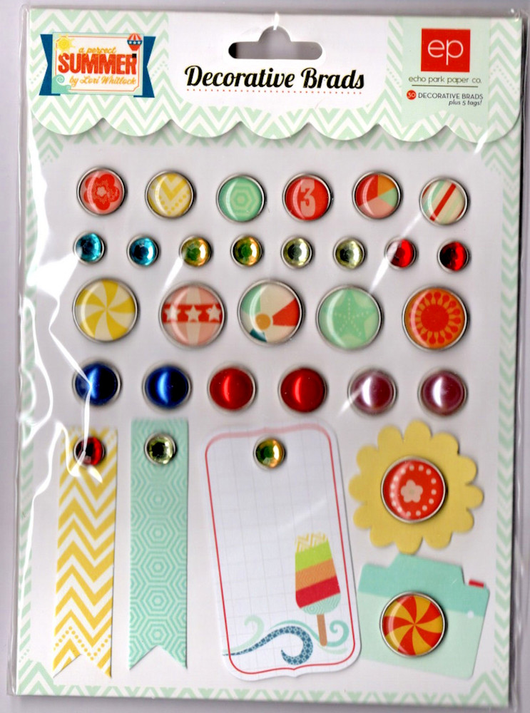 Echo Park A PERFECT SUMMER (30) BRADS & (5) TAGS scrapbooking
