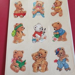 VTG Novelty Teddy Bear Sticker Sheet Roller Skates Bear Hug Unbranded