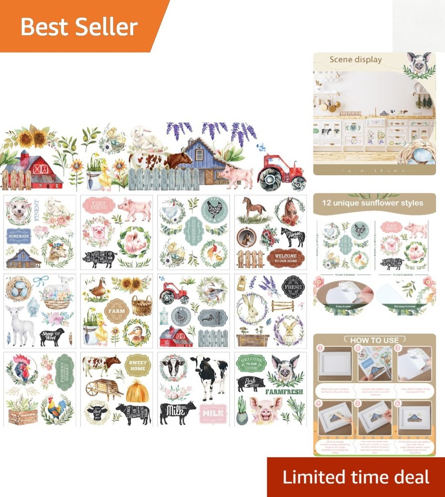 12 Rustic Floral Rub-On Transfers – Perfect for Christmas Decor, 5.5×5.7 Inches