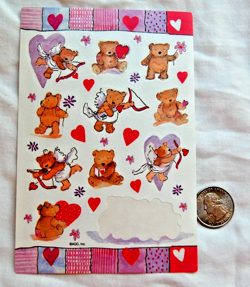 AGC Stickers TEDDY BEAR VAlentine hearts cute cupid love letter flowers