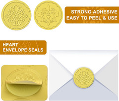 100 Pcs 2 Pattern Gold Wax Seal Stickers Gold Envelope Seals Sticker, round Embo