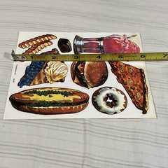 HTF Vintage Sticker Sheet Dennison Junk Food 1979 Pizza Burger Realistic Fries
