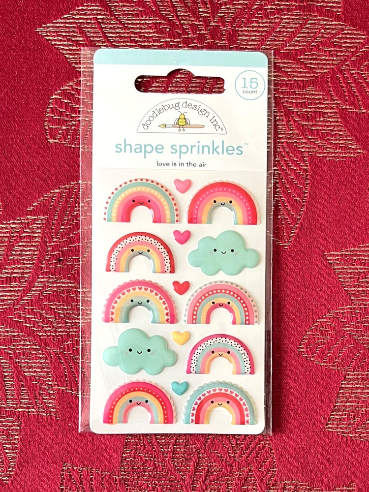 YOU CHOOSE – SHAPE SPRINKLES 3D STICKERS BY DOODLEBUG -HEARTS & RAINBOWS