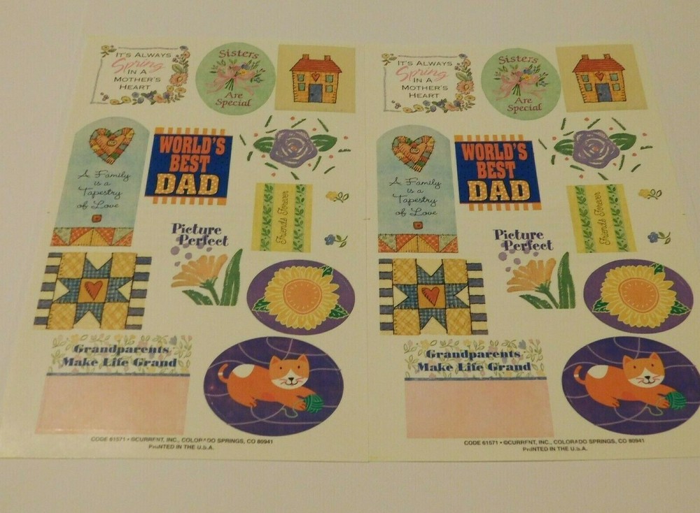 Current Stickers 2 Sheets ~Sayings Mother Dad Sisters~ Vintage Scrapbooking