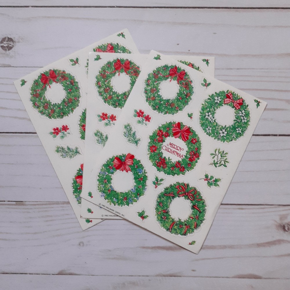 Vintage Hallmark Green Wreath Christmas Holiday Stickers – 3 Sheets