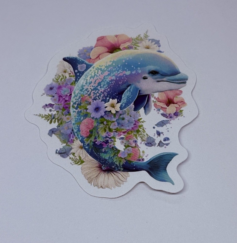 Cute Dolphin Animal Sticker Vinyl Decal Journal Wall Anniversary Flowers Art Tc6