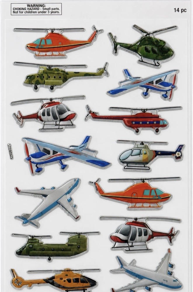 Stickabilities 1 Sheet Puffy Planes & Helicopters 14 Stickers Air Transportation