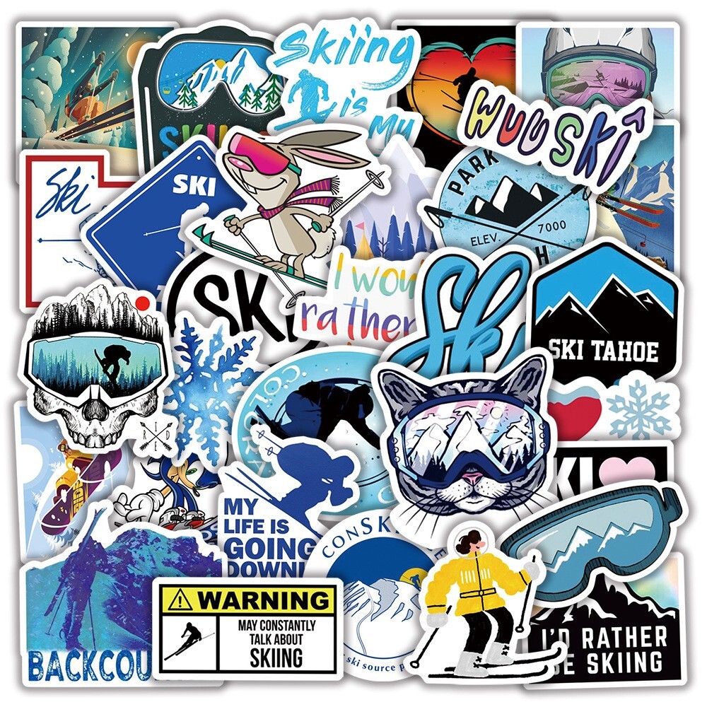 50pcs SKI Stickers, SKIING Snowboard Sticker. Waterproof No Residue, 114