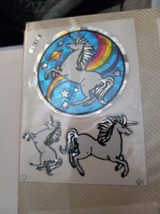 Vintage 80s Unicorn Rainbow Vending Prism, BJ Decal, Kodak & Foil Stickers